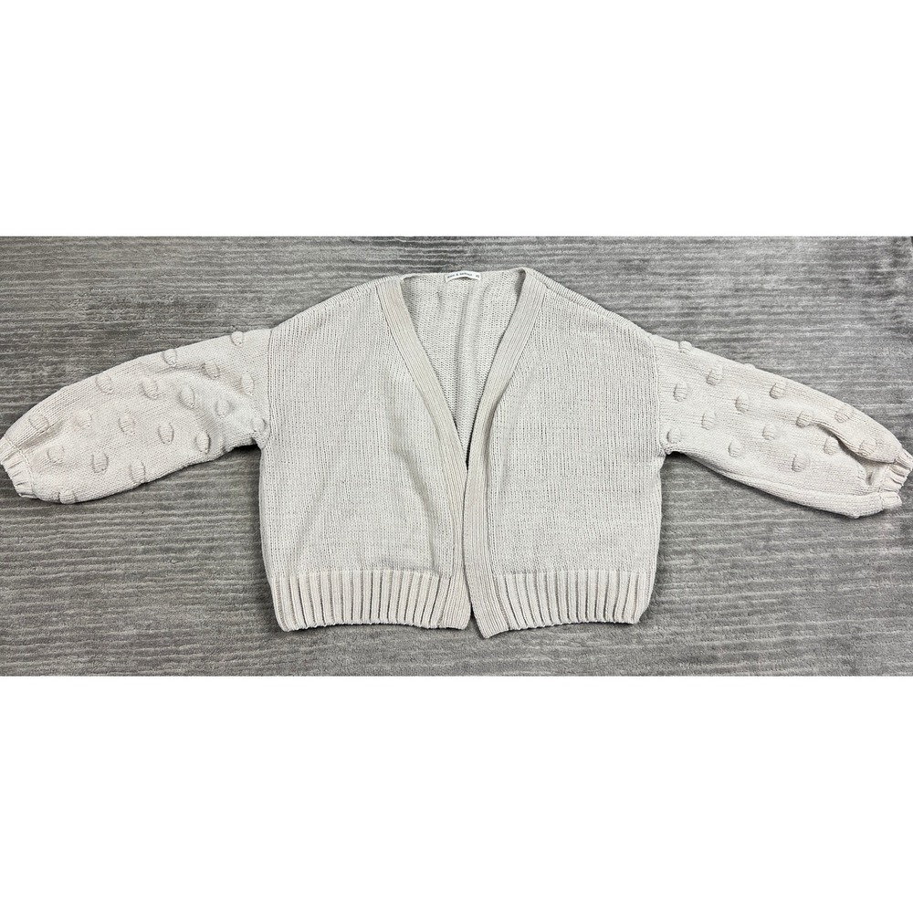 Moon & Madison Cardigan Womens XS Cream SMC053 Bobble Sleeve Chenille Open Front